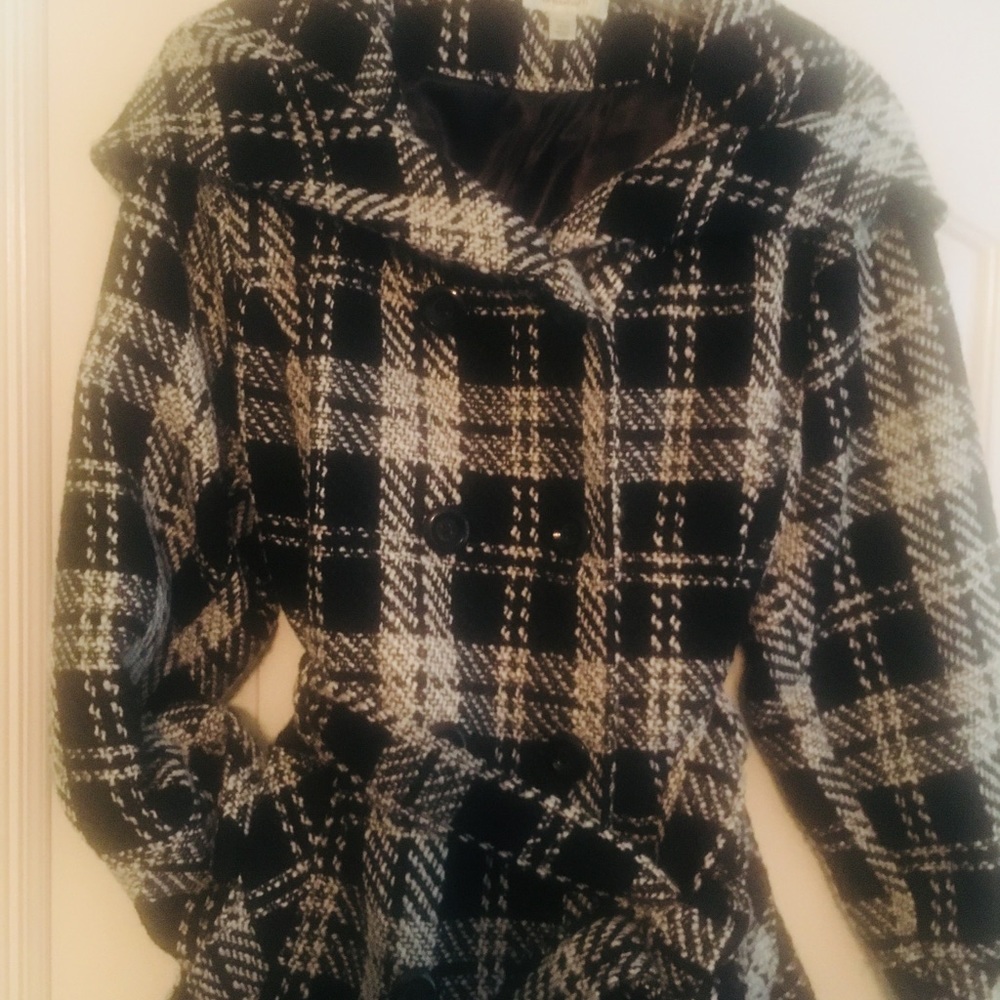 Black & White Plaid Dress Coat